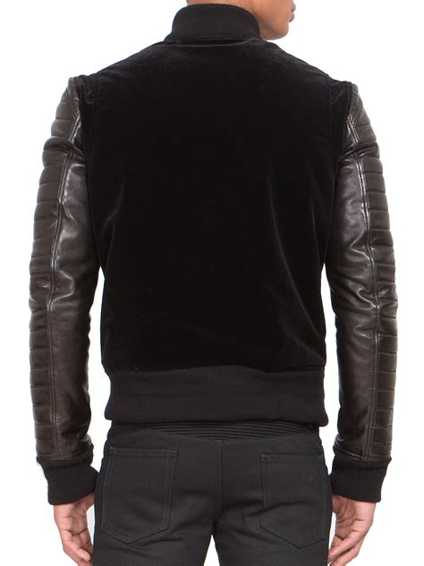 Balmain Leather And Velvet Biker Jacket In Black For Men Lyst