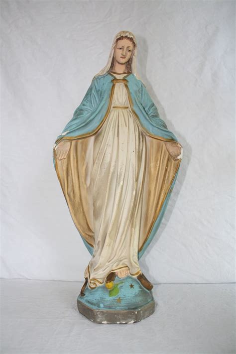 Sale Antique Virgin Mary Our Lady Of Grace Statue 20 Inches Etsy