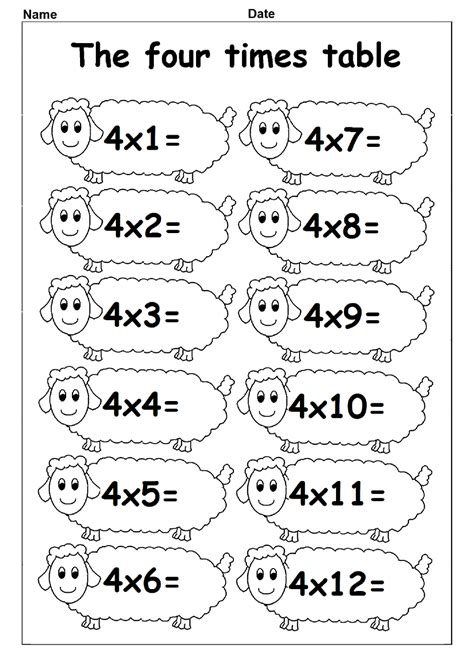 Printable 4 Times Table Worksheets Activity Shelter