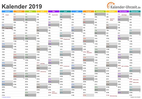 Jahreskalender 2021 mit feiertagen und kalenderwochen jahreskalender 2021, 2 din a4 seiten, quer. KALENDER 2019 ZUM AUSDRUCKEN - KOSTENLOS