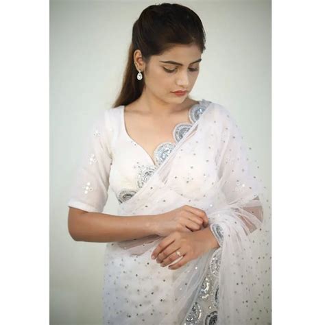 Wardrobe Luxury On Instagram White Is Pure And Magic Beautiful White Net Saree With Sequin