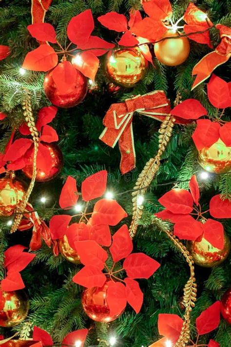 Close Up Christmas Decorations On The Christmas Tree Stock Photo