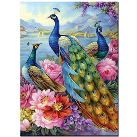 5d Diy Diamond Embroidery Peacocks And Peony Pattern Full Etsy In