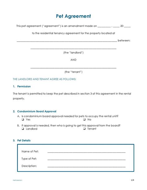 Conditional Pet Agreement Form Download Printable Pdf Templateroller