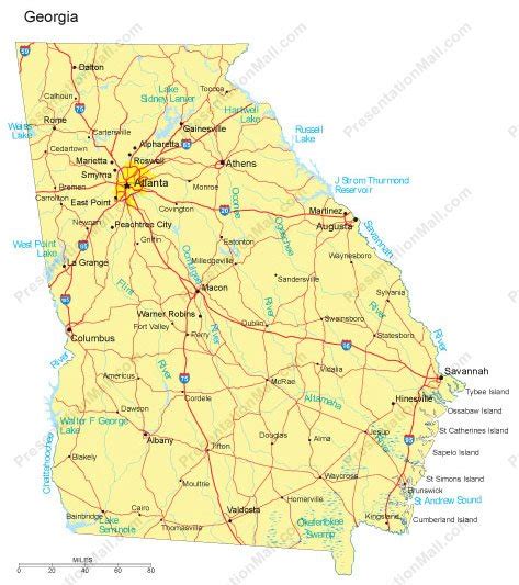 Georgia Powerpoint Map Major Cities Roads Railroads Waterways