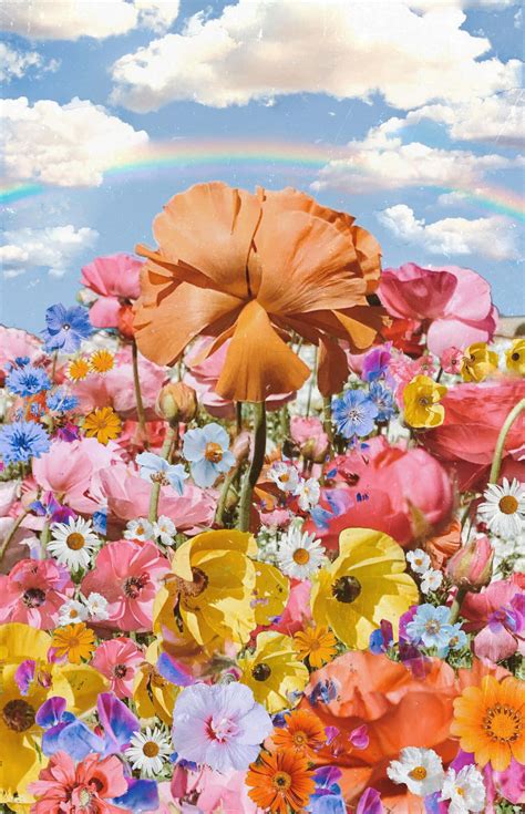Download Trippy Aesthetic Cloud With Flowers Wallpaper