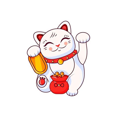 Japanese Good Luck Cat Maneki Neko On A White Isolated Background