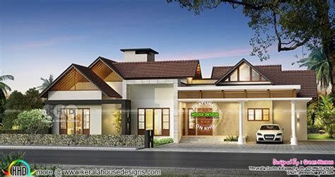 Big Single Floor House In Sloped Roof Style Kerala Home Design And