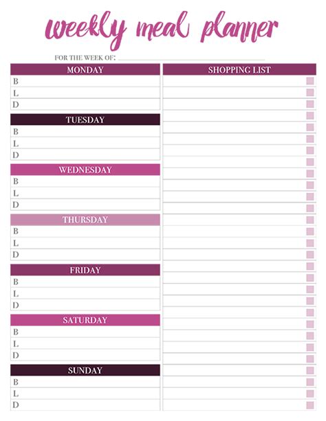 Free Printable 7 Day Meal Planner Template Pdf