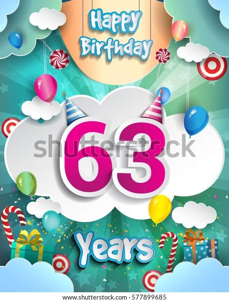 63rd Years Birthday Design Greeting Cards Stock Vector Royalty Free