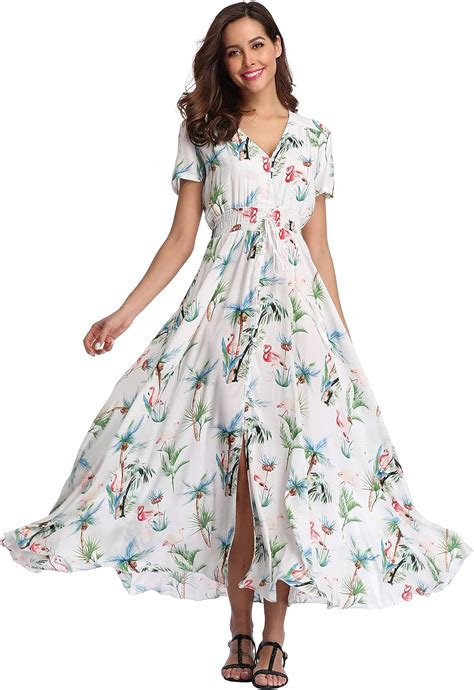 Ferrendo Womens Floral Maxi Dress Button Up Split Flowy Bohemian Party