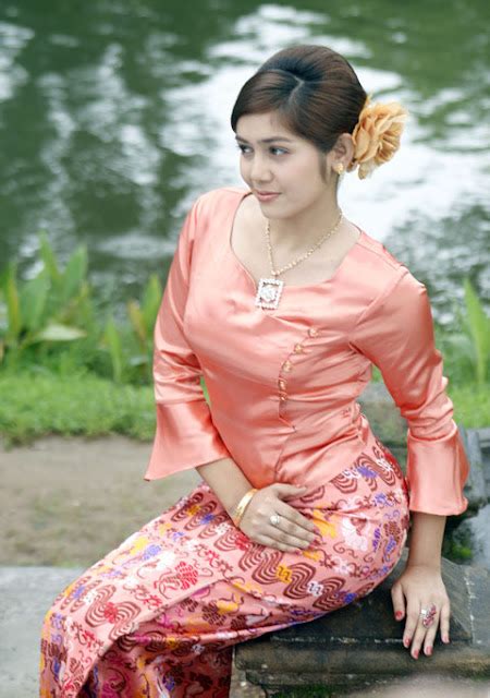 Myanmar Popular Model Christina With Pink Burmese Fashion Dress