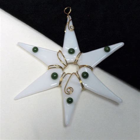 Fused Glass Star With Raised Green Dots Artisanglassanddecor