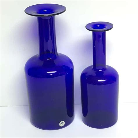 Graduating Cobalt Holmegaard Glass Bottle Vases By Otto Brauer A Pair Chairish