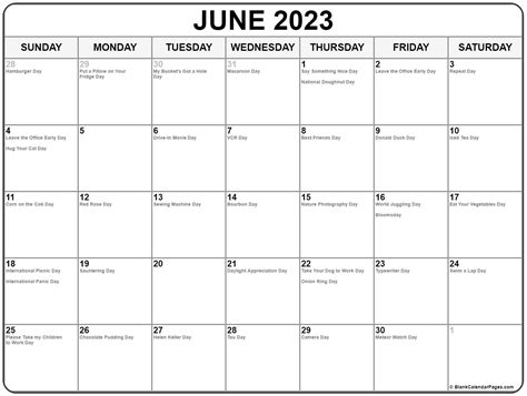 June 2023 Calendar With Holidays