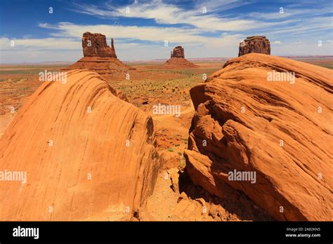 Monument Valley Rock Formation Famous Location In Arizona Desert Stock