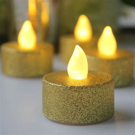 24pcs Gold Glitter Votive Christmas Tealight Led Flameless Candles