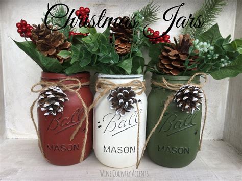 Painted Mason Jars Christmas Decor Vase Home Decor Holiday