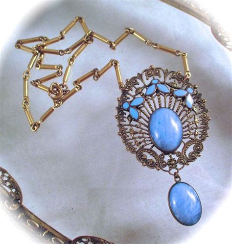 Vintage Czech Glass Necklace Art Deco Era Enamel And Blue Czech Etsy