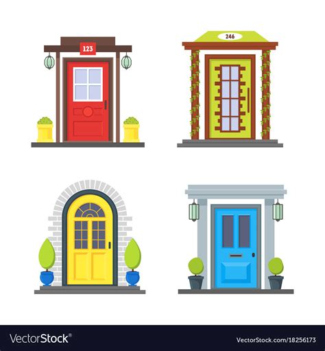 This is probably how they keep getting in. Cartoon color front door of house icon set Vector Image