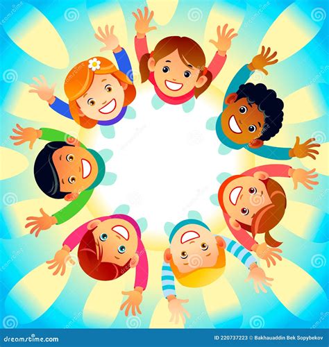 Circle Of Happy Children Different Races Vector Illustration