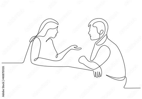 Woman And Man Talking Trendy Line Art Drawing Couple Talking