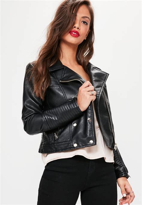 Missguided Black Faux Leather Military Biker Jacket Leather Jacket