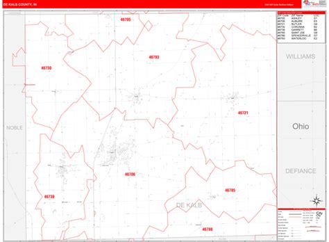 Dekalb County In Zip Code Wall Map Red Line Style By