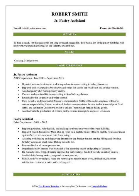 Pastry Assistant Resume Samples Qwikresume
