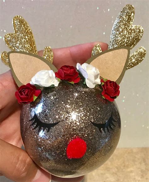 Reindeer Christmas Ornament Rudolf Glitter Ornament Etsy Kids
