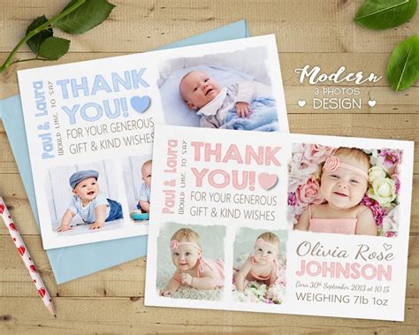 Birthday Thank You Card Personalised New Baby Thank You Card Etsy Uk