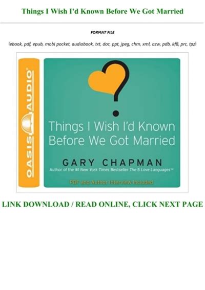 Best Pdf Things I Wish Id Known Before We Got Married Full Online