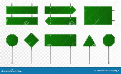 Set Of Green Road Signs Blank Traffic Signs Highway Boards Signpost