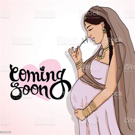 indian pregnant woman in pregnancy dress is prepared for maternity stock illustration download
