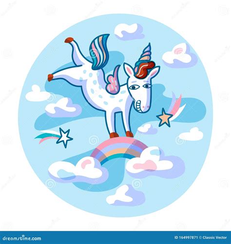 Unicorn Jumping Flat Vector Illustration Stock Vector Illustration Of