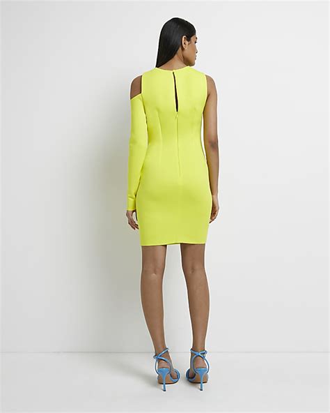 Yellow Asymmetric Bodycon Mini Dress River Island