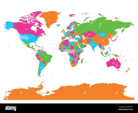 Mappa Colorata Vettoriale Politica Del Mondo Con Nomi Di Paesi E