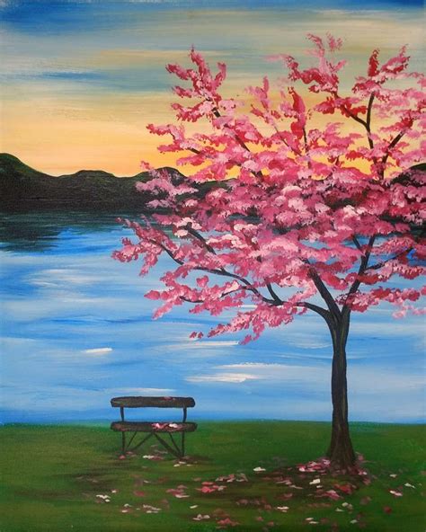 Wine And Painting Cherry Blossoms At Pinots Palette Easy Landscape