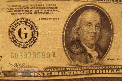 1934 100 Dollar Bill Federal Reserve Note One Hundred Dollars Bank Of