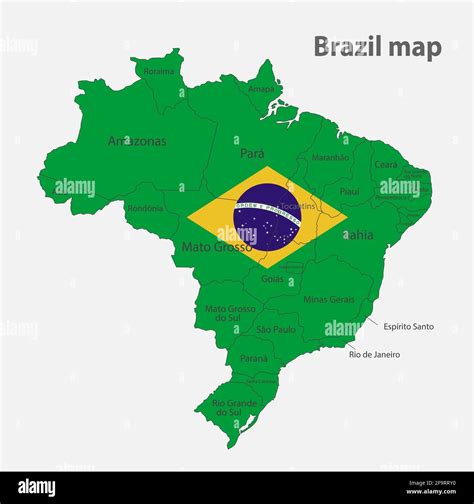 Map Of The Brazil In The Colors Of The Flag With Administrative