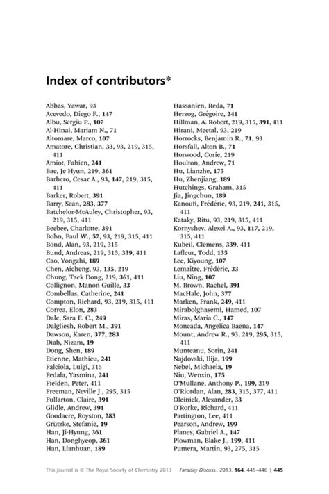 Index Of Contributors Faraday Discussions Rsc Publishing