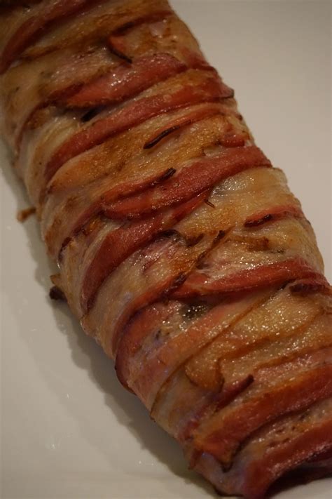 The resulting dish is like a. Bacon Wrapped Pork Tenderloin﻿ - My Story in Recipes