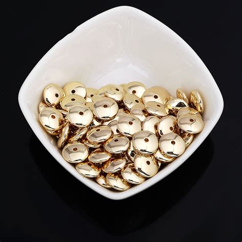 Wholesale 100pcslot Kc Gold Plastic Large Flat Round Hole Bead Diy