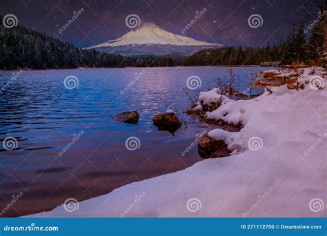 Mount Hood Reflecting In Trillium Lake At Sunset National Forest