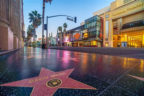 View Of World Famous Hollywood Walk Of Fame At Hollywood Boulevard District In Los Angeles