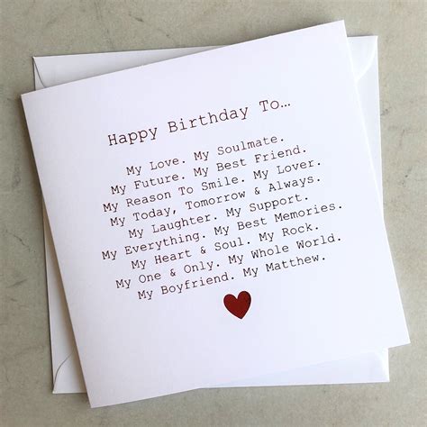 Personalised Boyfriend Birthday Card Poem Card Romantic Birthday Card