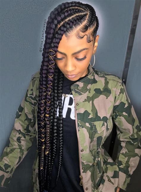 These cornrows twist in a circular design; Long Side Goddess Braids | Goddess braids hairstyles ...