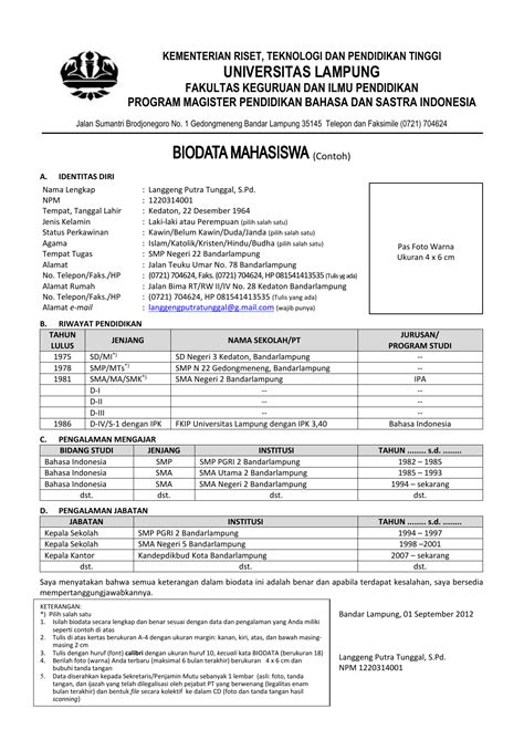 Pastinya nama diletakkan pada urutan paling awal. Form Biodata Mahasiswa Official Website Magister Pend
