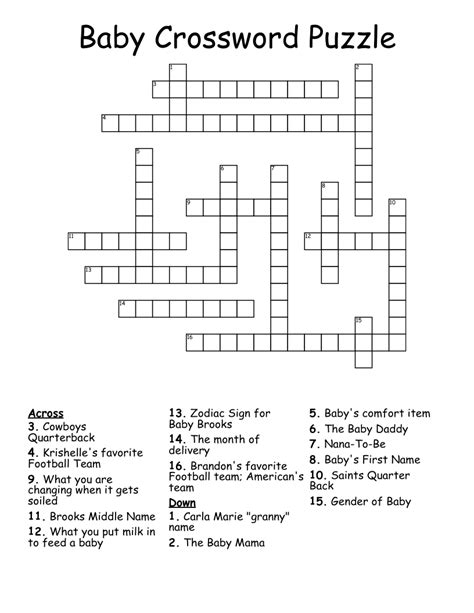 Baby Crossword Puzzle Wordmint