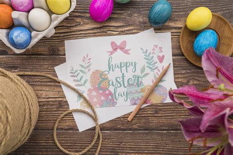 Download Easter mockup with rope and eggs | Free PSD File